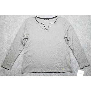 Ellen Tracy Sweater Womens XL Steel Heather Gray Split Neck Cotton Solid New